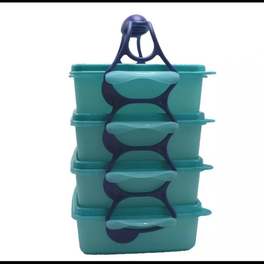 Tupperware Crystalwave “Goody Box” Vented with Cariolier Handle set of 4 NEW